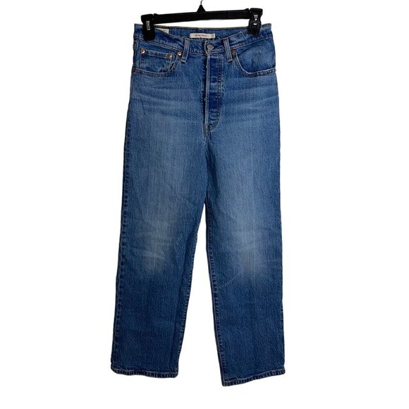 Levis Womens Jeans Size 27 Blue Ribcage Straight Leg Ankle Denim Pockets - Picture 1 of 10